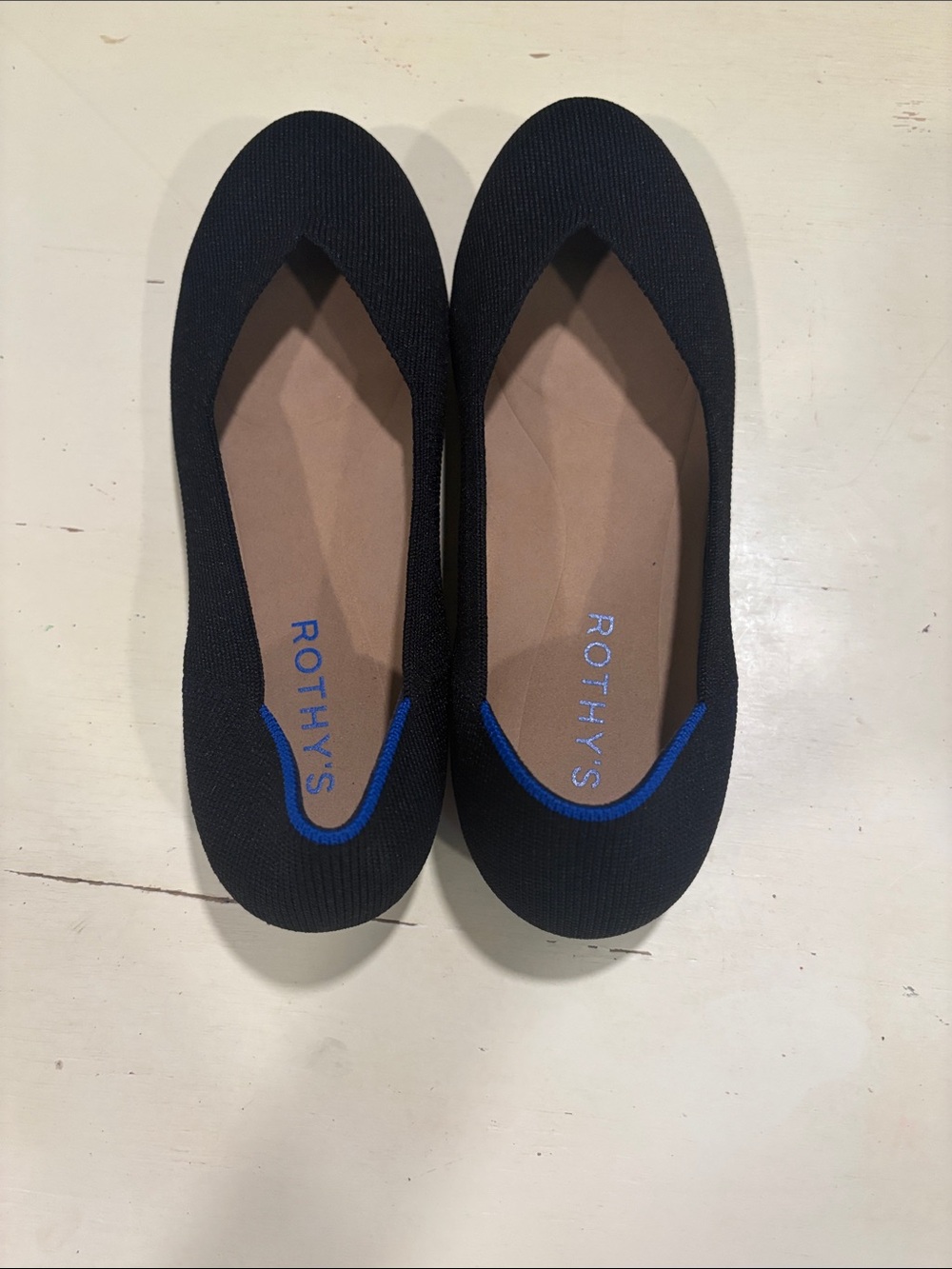 Rothy's Black Knit Ballet Flats with Blue Trim Accent NWOT